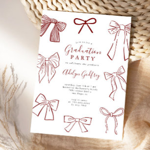 Coquette Bows Maroon Graduation Party Einladung
