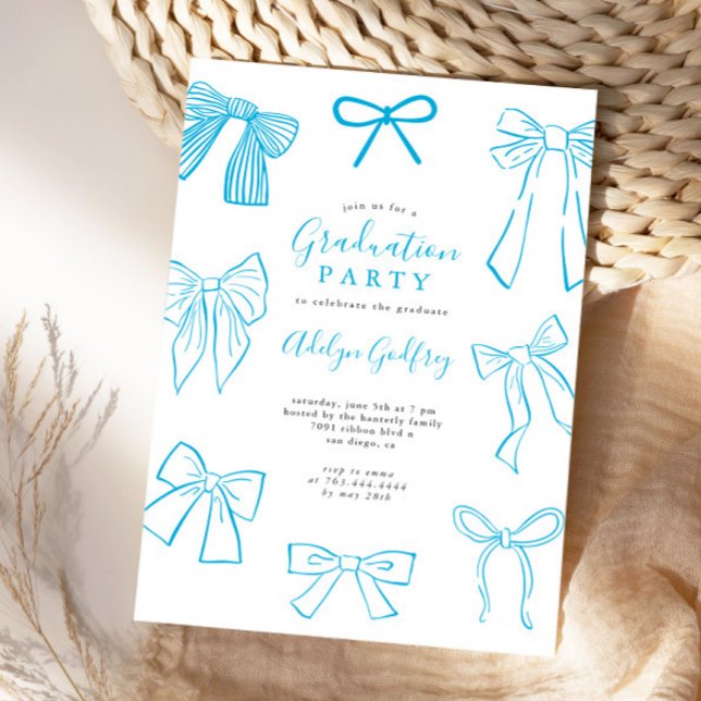 Coquette Bows Sky Blue Graduation Party Einladung (Von Creator hochgeladen)