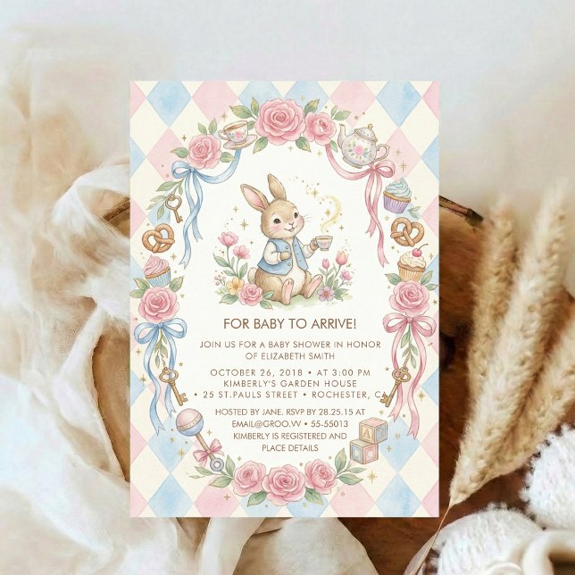 Coquette Bunny Baby Shower flower Blush Pink Einladung (Von Creator hochgeladen)