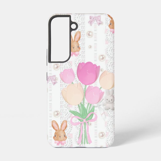Coquette Bunny Phone Case – White & Floral Samsung Galaxy Hülle (Rückseite)