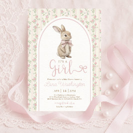 Coquette Bunny Pink Bow Roses Girl Baby Shower Einladung