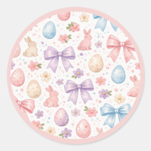 Coquette Bunny & Pink Bows Ostern Aufkleberbogen Runder Aufkleber