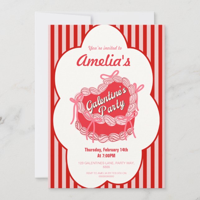 Coquette Cake Galentine's Day Valentine's Rosa Red Einladung (Vorderseite)