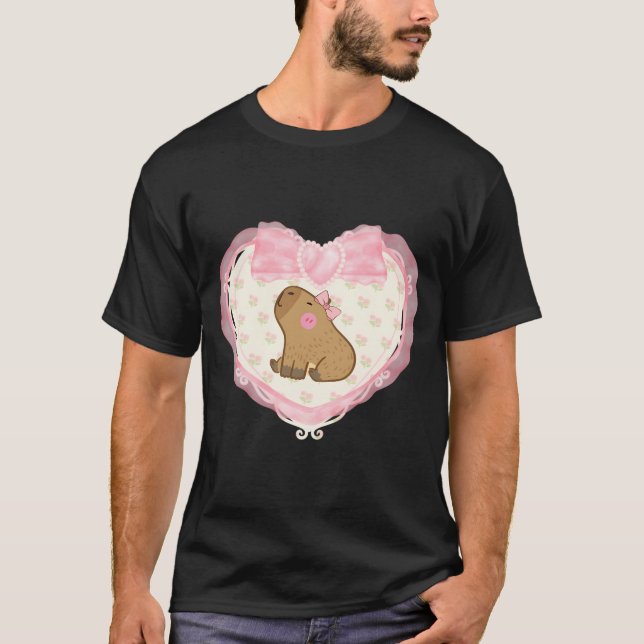 Coquette Capybara Rosa Herz T-Shirt (Vorderseite)