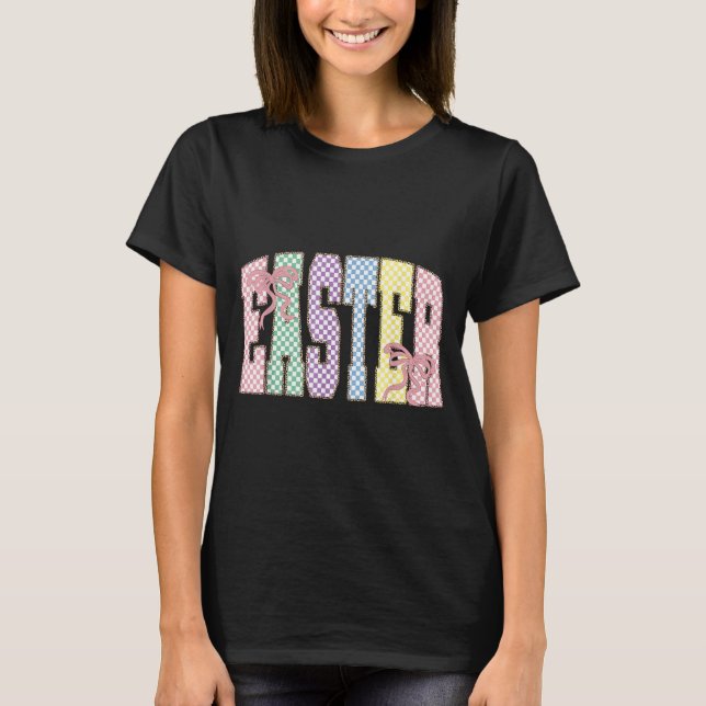 Coquette Checkered Easter Day Spring Easter Pastel T-Shirt (Vorderseite)
