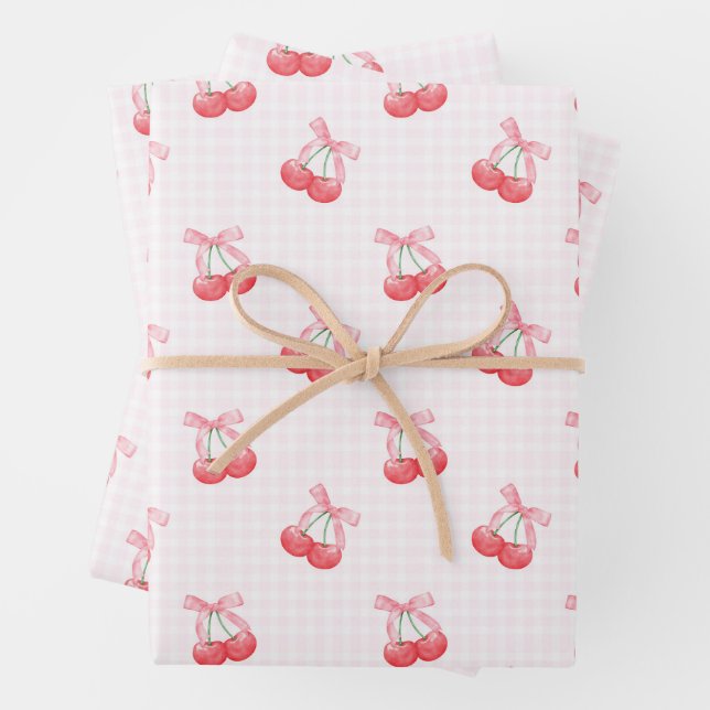 Coquette Cherries Bow Muster Geschenkpapier Set (Beispiel)