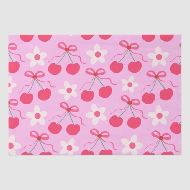 Coquette Cherries mit roten Bögen und weißen Blume Seidenpapier (Vorderseite)