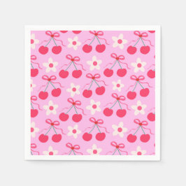 Coquette Cherries mit roten Bögen und weißen Blume Serviette