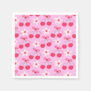Coquette Cherries mit roten Bögen und weißen Blume Serviette