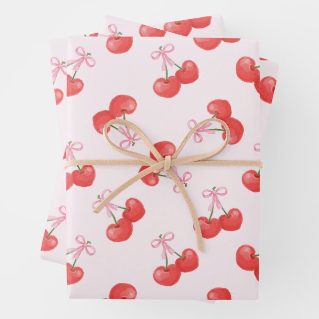Coquette Cherries Muster Geschenkpapier Set (Beispiel)