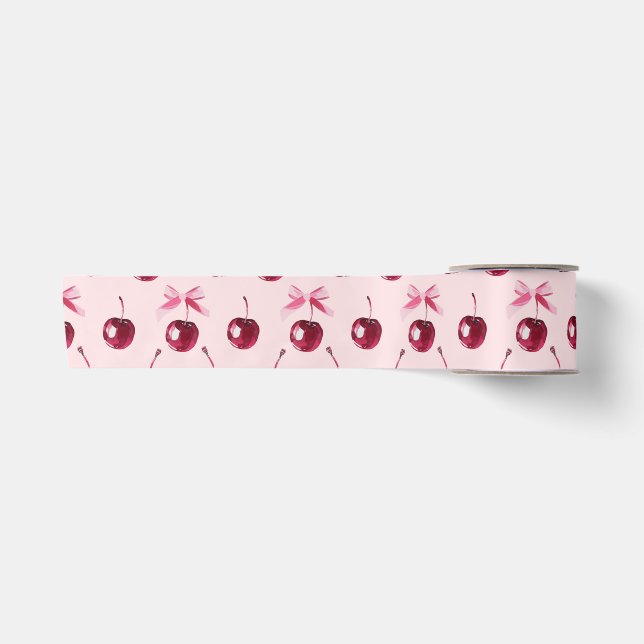Coquette Cherries Muster Satinband (Vorderseite)