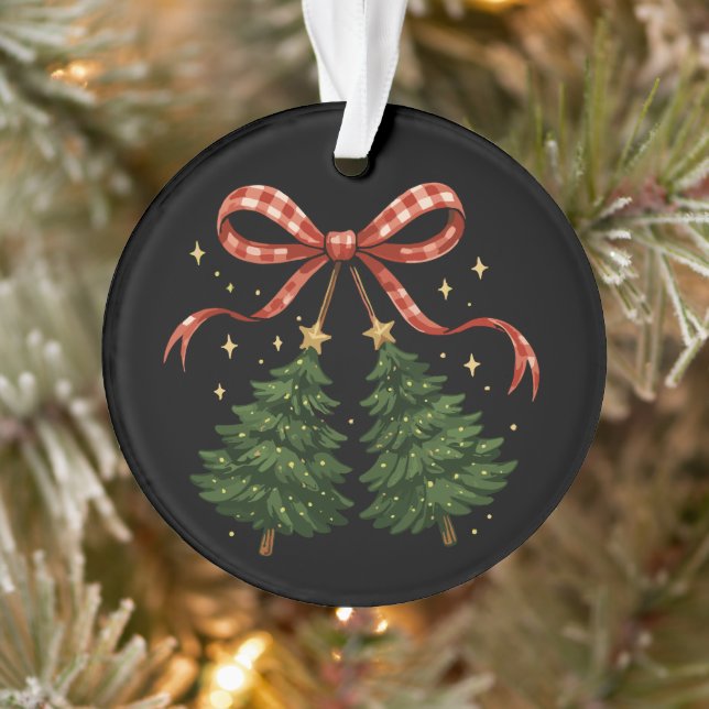 Coquette Cherries Weihnachtsbaum Kariert Bow Winte Ornament (Baum)