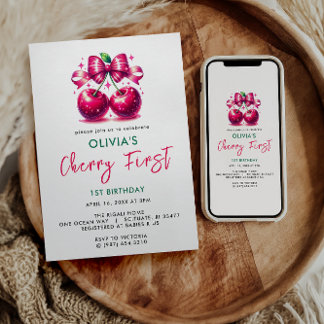 Coquette Cherry 1. Geburtstag Einladung