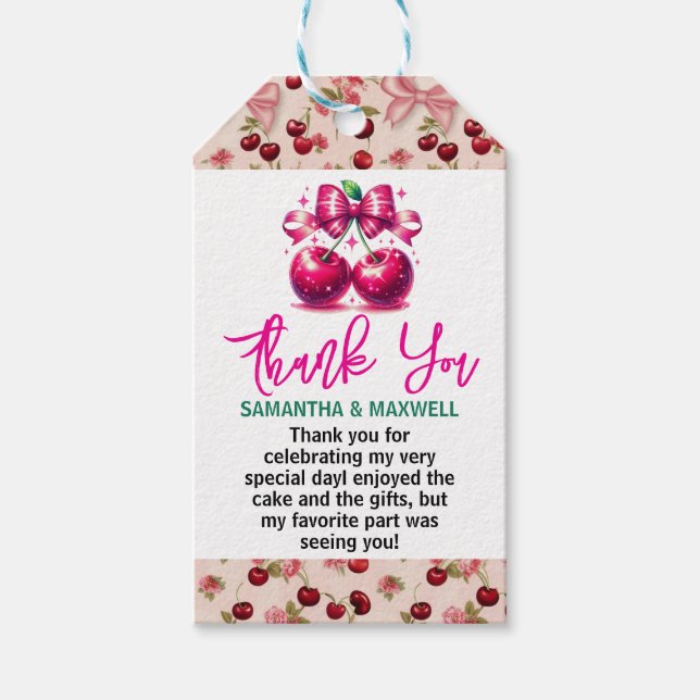 Coquette Cherry 1. Geburtstag Party Geschenkanhänger (Vorderseite)
