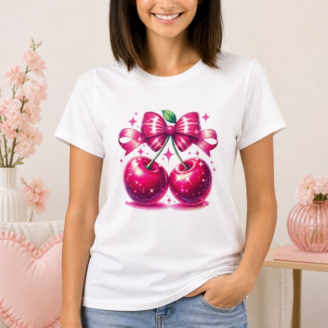Coquette Cherry 1. Geburtstag T-Shirt (Watercolor Coquette Cherry 1st Birthday T-Shirt)