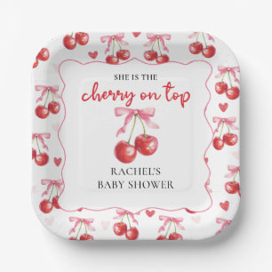 Coquette Cherry auf Top Baby Dusche Papier Teller