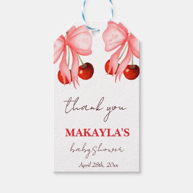 Coquette Cherry auf Top Baby Girl Dusche Geschenkanhänger (Vorderseite)