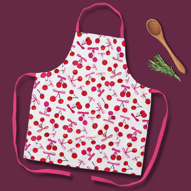 Coquette Cherry & bow pattern Schürze (Coquette cherry and bow girly pattern kitchen apron. )
