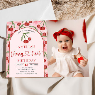 Coquette Cherry First Birthday Red Cherry Birthday Einladung