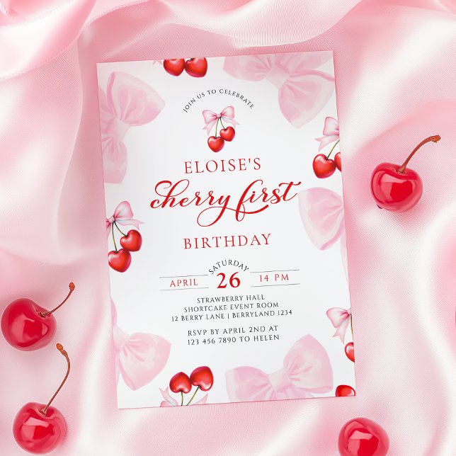 Coquette Cherry First Geburtstag Einladung (Von Creator hochgeladen)