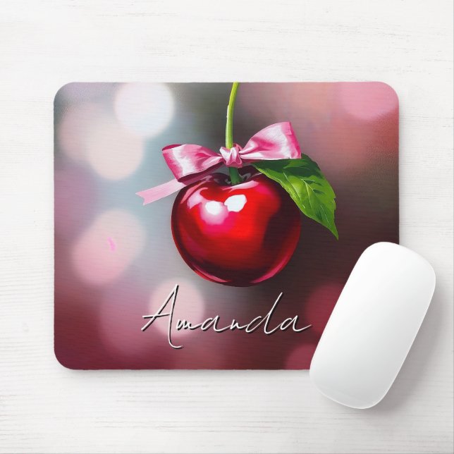 Coquette Cherry mit rosa Bow und Leaf Mousepad (Mit Mouse)