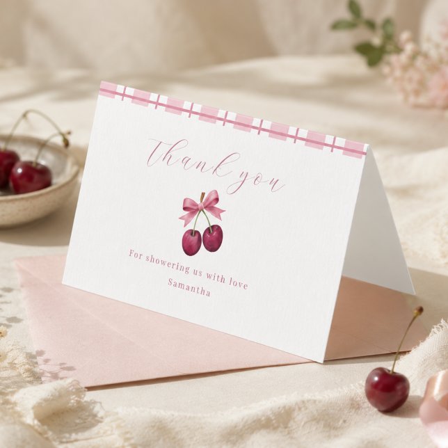 Coquette Cherry On Top Baby Shower Dankeskarten (Von Creator hochgeladen)