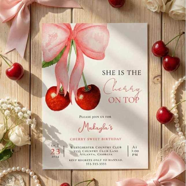 Coquette Cherry on Top Girl Birthday Invitation Einladung (Von Creator hochgeladen)