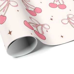 Coquette Cherry Pink Bow Girly Wrapping Paper Roll Geschenkpapier