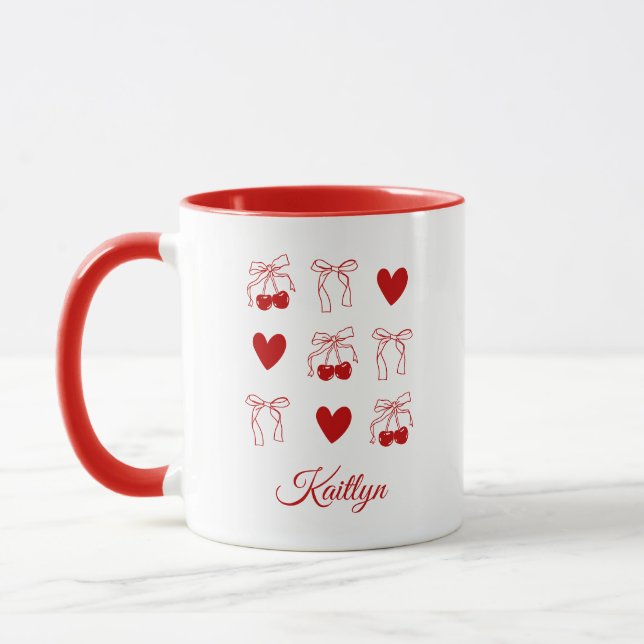 Coquette Cherry Red Bow Junggeselinnen-Abschied Be Tasse (Links)