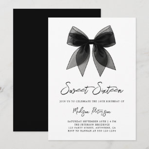 Coquette Chic Minimal Schwarze Schleife Sweet 16 G Einladung
