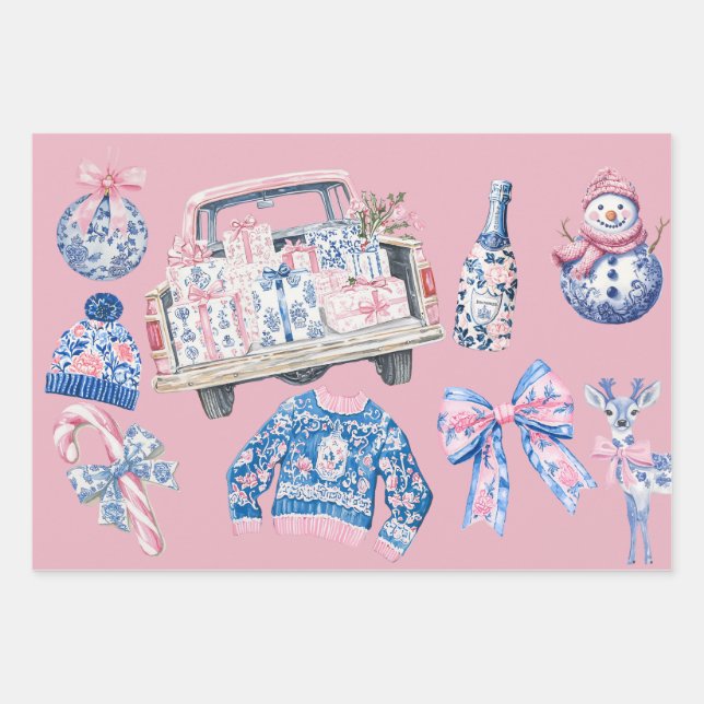 Coquette Chinoiserie Weihnachtsbilder Geschenkpapier Set (Vorderseite)