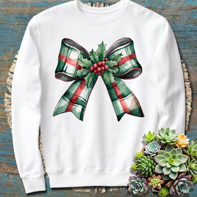 Coquette Christmas Bow Holly Verlasst Tartan Karie Sweatshirt (Von Creator hochgeladen)