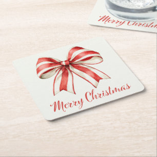 Coquette Christmas Bow Red White Candy Cane Strip Rechteckiger Pappuntersetzer
