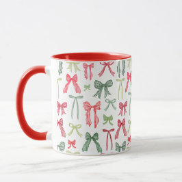 Coquette Christmas Bows Mug – Vintage Red & Green Tasse