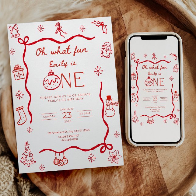 Coquette Christmas First Birthday Invitation Einladung (Von Creator hochgeladen)