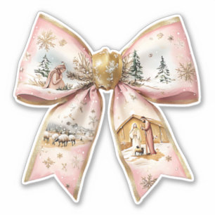 Coquette Christmas Nativity Bow Aufkleber