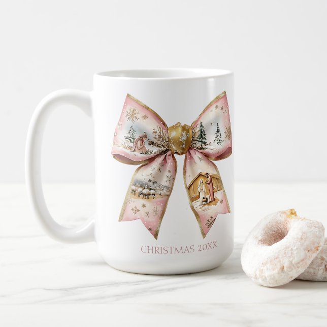 Coquette Christmas Nativity Bow Kaffeetasse (Mit Donut)