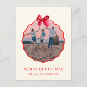 Coquette Christmas Red Bow Wavy Foto Feiertagspostkarte