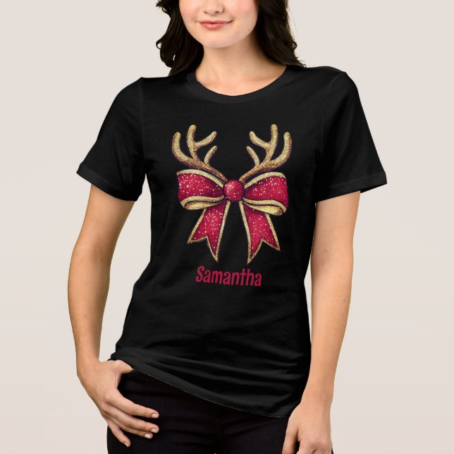 Coquette Christmas Reindeer Bow Tri-Blend Shirt (Vorderseite)