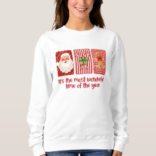Coquette Christmas Santa Candy Canes Gingerbread Sweatshirt (Vorderseite)