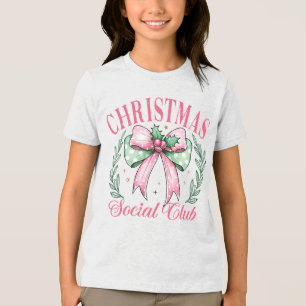 Coquette Christmas Social Club Giro Pink Bow Tri-Blend Shirt