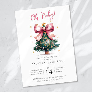 Coquette Christmas Tree Bow Baby Shower Einladung