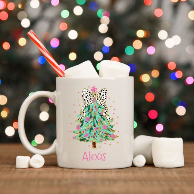 Coquette Christmas Tree Preppy Holiday Bow Kaffeetasse (Von Creator hochgeladen)