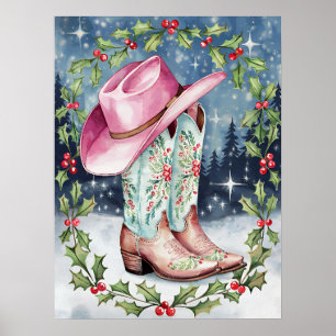 Coquette Christmas Wall Art, Western Xmas Print Poster