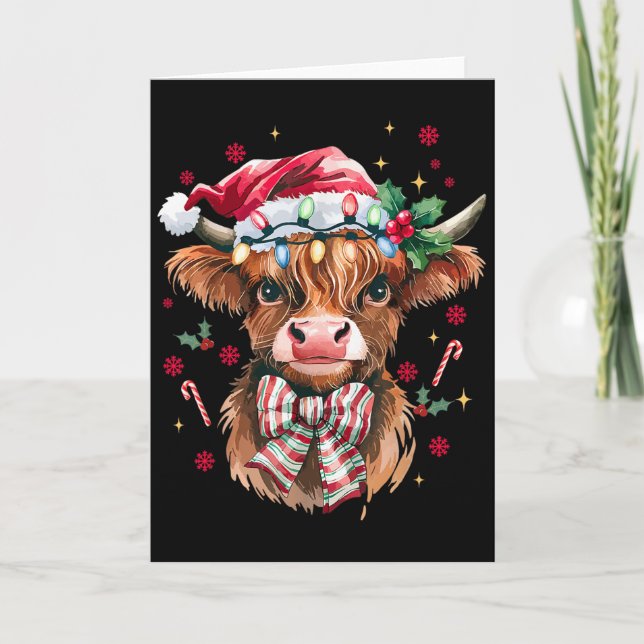 Coquette Christmas Western Highland Cow Santa Xmas Karte (Vorderseite)