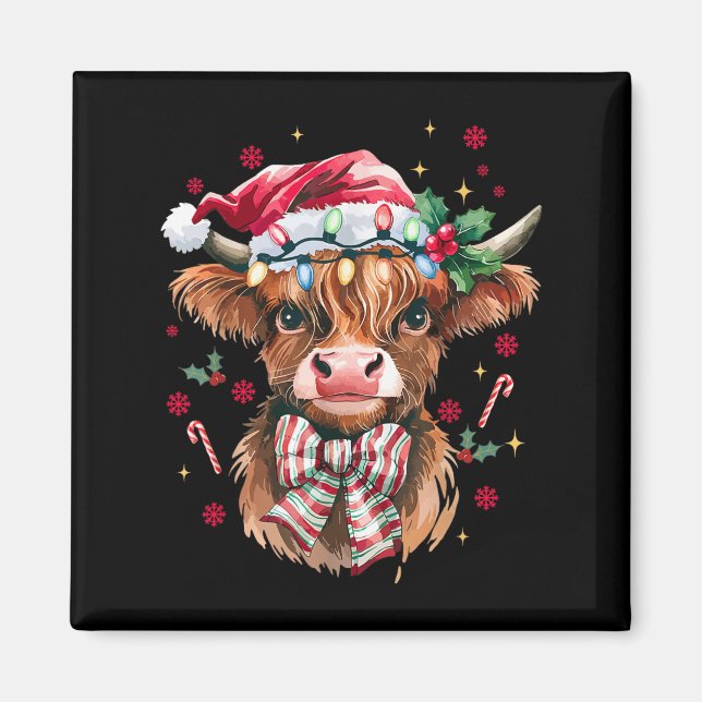 Coquette Christmas Western Highland Cow Santa Xmas Magnet (Vorne)
