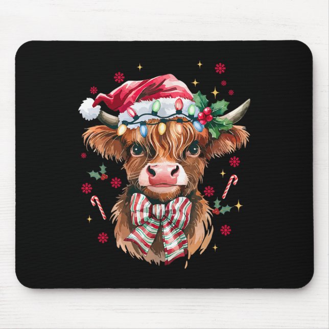 Coquette Christmas Western Highland Cow Santa Xmas Mousepad (Vorne)