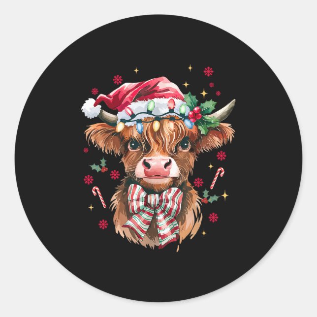 Coquette Christmas Western Highland Cow Santa Xmas Runder Aufkleber (Vorderseite)