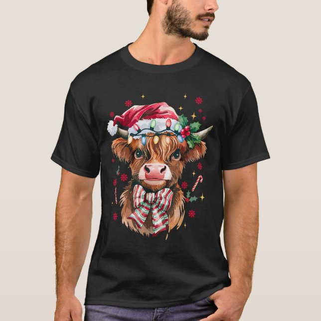Coquette Christmas Western Highland Cow Santa Xmas T-Shirt (Vorderseite)
