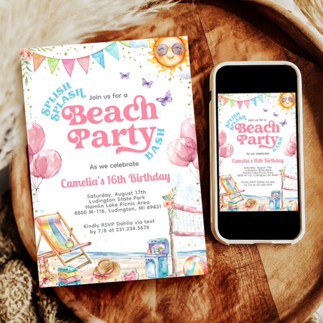 Coquette Coastage Teenage Beach Geburtstagsparty Einladung (Coquette Coastal Teenage Beach Birthday Party Invitation)